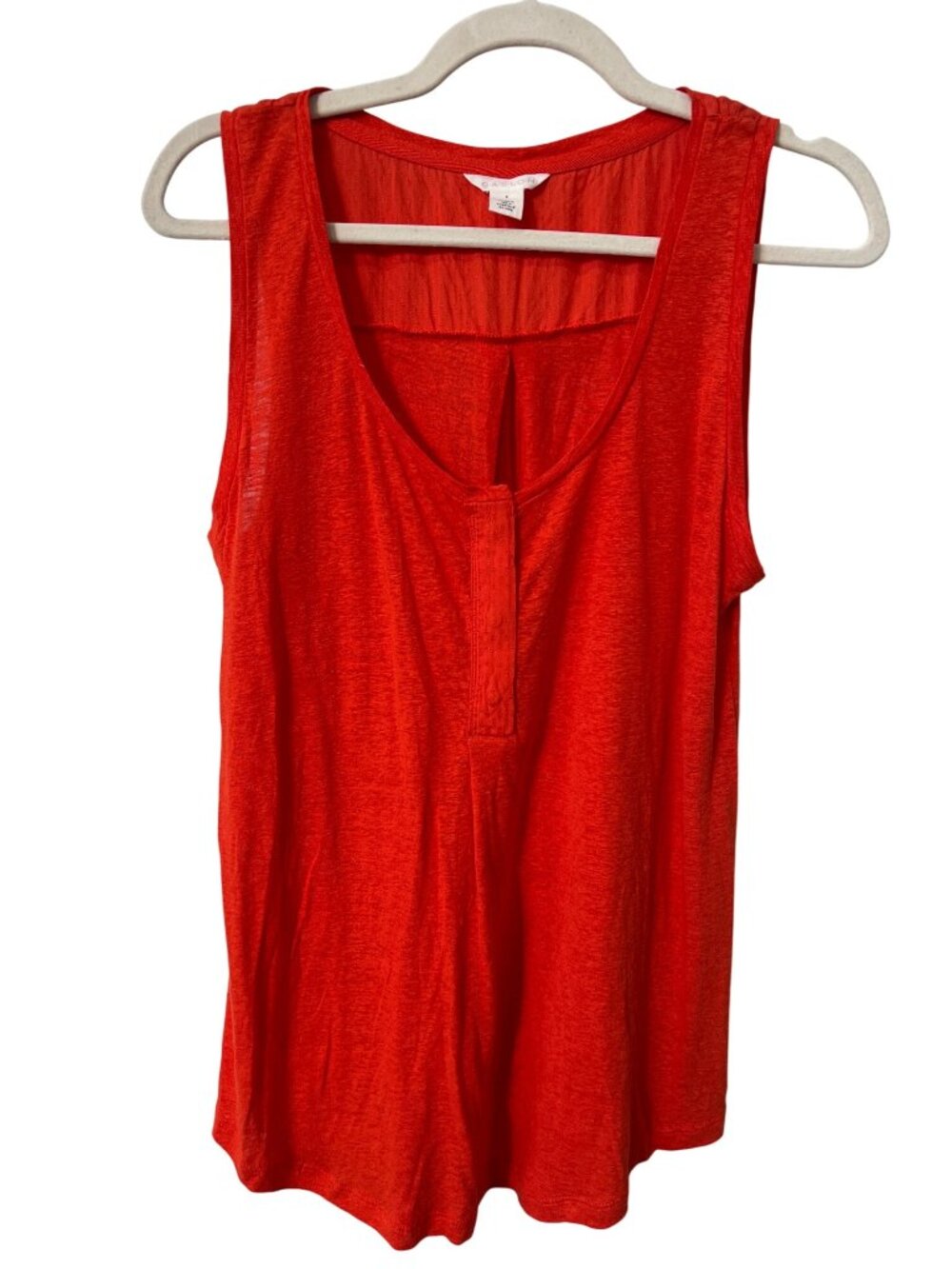 Caslon Tank Top Women Small Scoop Neck Henley Sleeveless Linen Blend Red Orange